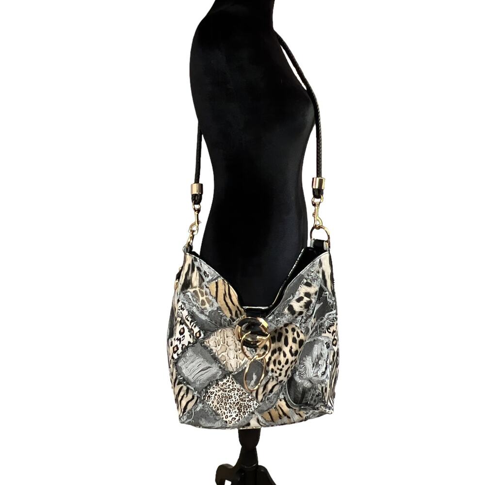 Retro Patchwork Leopard Print Hobo Large Capacity… - image 4